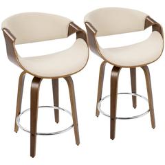 Brown Curvini 24'' Fixed Height Counter Stool - Set of 2