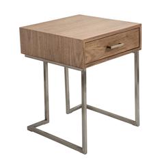 Roman Contemporary End Table in Walnut Wood and Stainless Steel