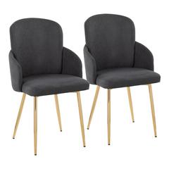 Gold Metal, Grey Fabric, Chrome Dahlia Dining Chair - Set of 2