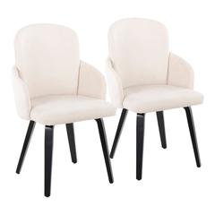 Black Wood, Cream Fabric, Chrome Metal Dahlia Dining Chair - Set of 2