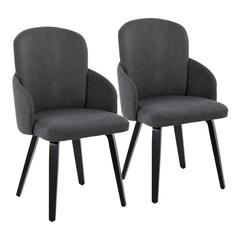 Black Wood, Grey Fabric, Chrome Dahlia Dining Chair - Set of 2