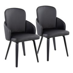Black Wood, Black PU, Chrome Metal Dahlia Dining Chair - Set of 2