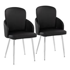 Black PU, Chrome Dahlia Dining Chair - Set of 2