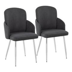 Grey Fabric, Chrome Dahlia Dining Chair - Set of 2
