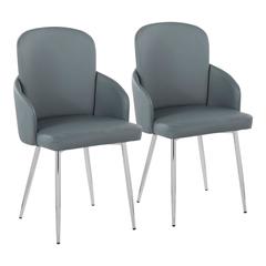 Grey PU, Chrome Dahlia Dining Chair - Set of 2