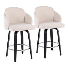Black Wood, Cream Fabric, Chrome Dahlia Counter Stool - Set of 2