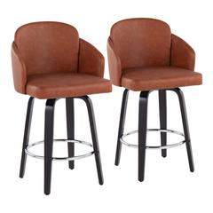 Black Wood, Camel PU, Chrome Dahlia Counter Stool - Set of 2