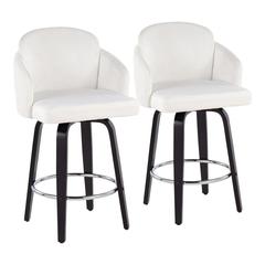 Black Wood, Cream Velvet, Chrome, Gold Metal Dahlia Counter Stool - Set of 2