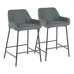 Black Metal , Green PU Daniella Counter Stool - Set of 2