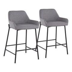 Black Metal, Grey PU Daniella Counter Stool - Set of 2