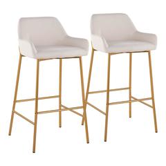 Gold Metal, Cream Fabric Daniella Fixed-Height Bar Stool - Set of 2