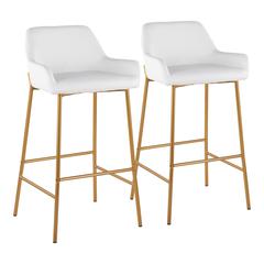 Gold Metal, White PU Daniella Fixed-Height Bar Stool - Set of 2