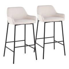 Black Metal, Cream Fabric Daniella Fixed-Height Bar Stool - Set of 2