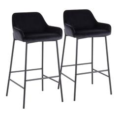 Black Metal, Black Velvet Daniella Fixed-Height Bar Stool - Set of 2
