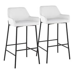 Black Metal, White PU Daniella Fixed-Height Bar Stool - Set of 2