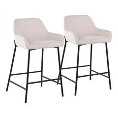 Black Metal, Cream Fabric Daniella Fixed-Height Counter Stool - Set of 2
