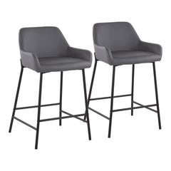 Black Metal, Grey PU Daniella Fixed-Height Counter Stool - Set of 2