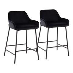 Black Metal, Black Velvet Daniella Fixed-Height Counter Stool - Set of 2