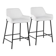 Black Metal, White PU Daniella Fixed-Height Counter Stool - Set of 2