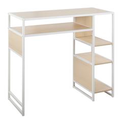 White Metal, Natural Wood Display Bar Height Table With Storage