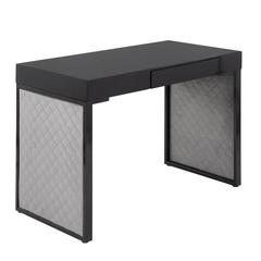 Black Steel, Black MDF, Silver Velvet Drift Upholstered Desk