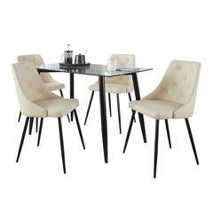 Black Metal, Clear Glass, Cream PU Clara-Giovani Dining Set - 5 Piece