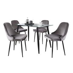 Black Metal, Clear Glass, Silver Velvet Clara-Marcel Dining Set - 5 Piece