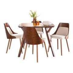 Walnut Wood, Cream Noise Fabric Folia-Anabelle Square Dining Set - 5 Piece