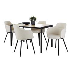 Black Metal, Natural Wood, Cream Noise Fabric Fuji-Boyne Dining Set - 5 Piece