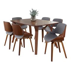 Walnut Wood, Grey Fabric Folia Fabrizzi Dining Set - 7 Piece