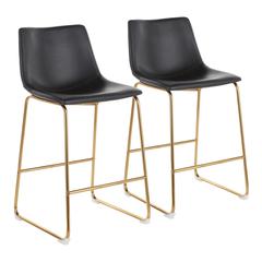 Gold Metal, Black PU Duke Counter Stool - Set of 2