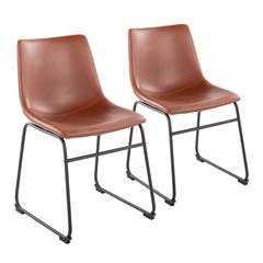 Black Steel, Cognac PU Duke Side Chair - Set of 2