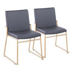 Gold Steel, Grey PU Dutchess Dining Chair - Set of 2