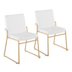 Gold Steel, White PU Dutchess Dining Chair - Set of 2