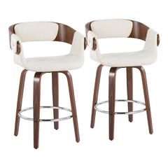 Walnut Wood, Cream Fabric, Chrome Elisa Counter Stool - Set of 2