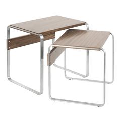 Stainless Steel, Walnut Tea Side Nesting Tables