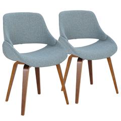 Walnut, Blue Fabrico Chair - Set of 2