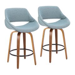 Walnut Wood, Blue Noise Fabric, Black Metal Fabrico Counter Stool - Set of 2