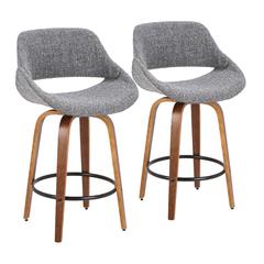 Walnut Wood, Grey Noise Fabric, Black Metal Fabrico Counter Stool - Set of 2