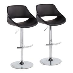 Chrome, Black PU Fabrico Adjustable Bar Stool - Set of 2
