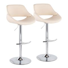 Chrome, Cream PU Fabrico Adjustable Bar Stool - Set of 2
