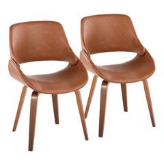 Walnut Wood, Camel PU Fabrico Chair - Set of 2