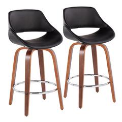 Walnut Wood, Black PU, Chrome Fabrico Fixed-Height Counter Stool - Set of 2