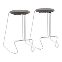 White Steel, Grey PU Finn Counter Stool - Set of 2