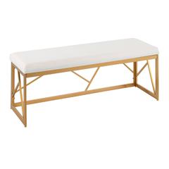 Gold Steel, White Velvet Folia Metal Bench