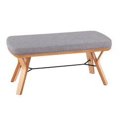 Natural Wood, Light Grey Fabric Folia Bench