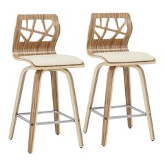 Zebra Wood, Cream PU, Chrome Folia Counter Stool - Set of 2