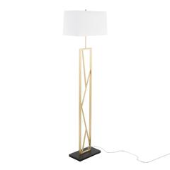 Gold Metal, White Linen, Black Marble Folia Floor Lamp