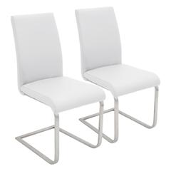 Stainless Steel, White PU Foster Dining Chair - Set of 2