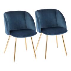 Gold Legs, Blue Velvet Fran Chair - Set of 2